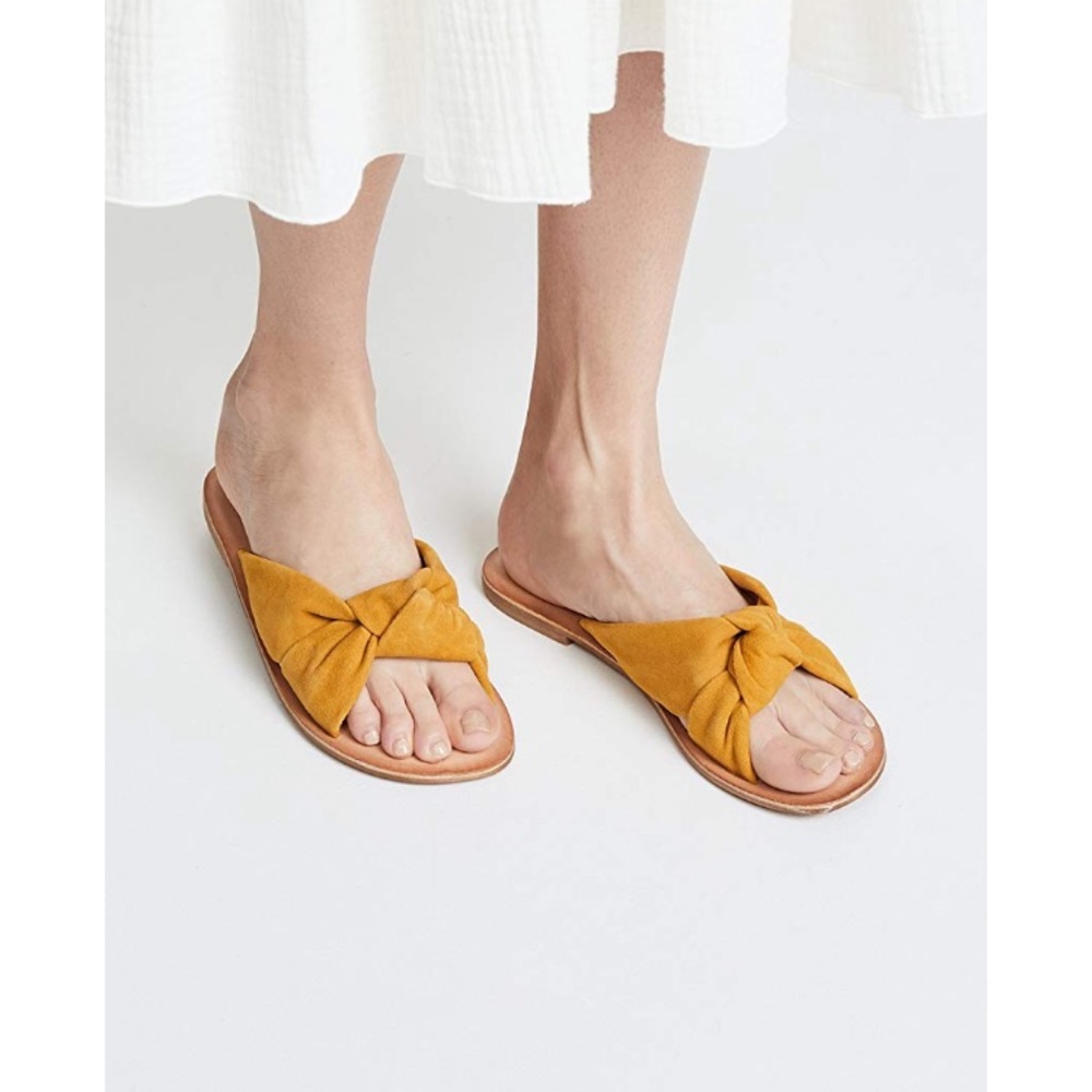Jeffrey Campbell mustard yellow leather slides